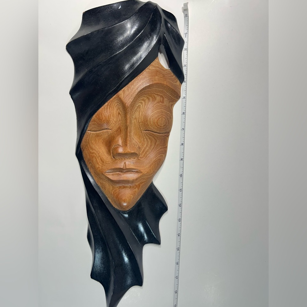 Carved Wooden Sculpture Womans Face - Picture 2 of 9